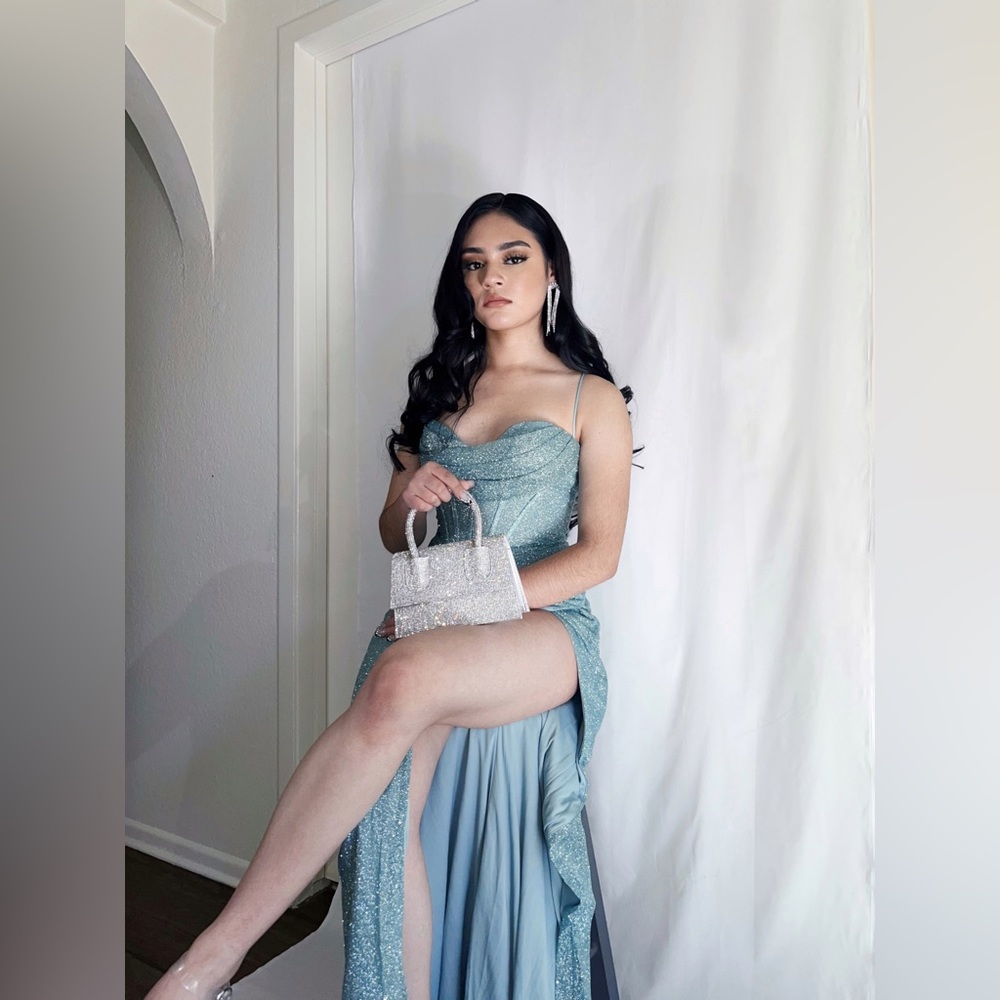 Aqua Corset Gown with slit